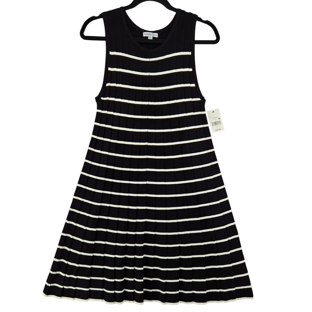 Ophelia Roe Sweater Dress Women L Black White NEW Striped Sleeveless Ribbed Knit